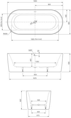 Ben Vana vrijstaand bad 180x80cm glans wit incl. afvoer met overloop
