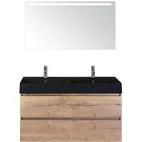 Maxx XL Badmeubelset 120 cm - Natuur Eiken - Wastafel Kube Dubbel Zwart 2 Kraangaten met LED Spiegel - thumbnail
