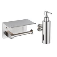 Fortifura Calvi toilet accessoireset - zeepdispenser - toiletrolhouder - met plateau - geborsteld RVS SW1183054/SW1111568 - thumbnail