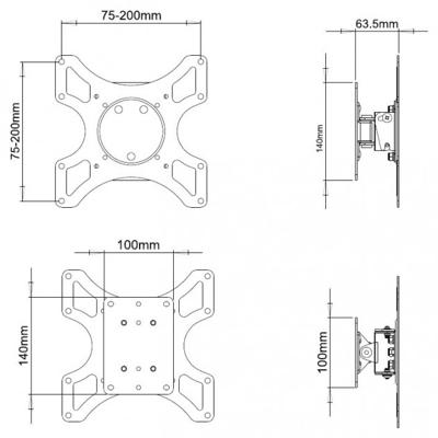 Techly ICA-LCD 2900B 37 Zwart flat panel muur steun