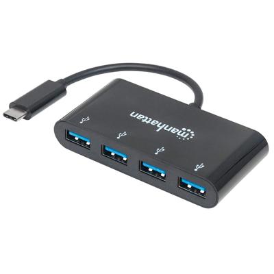 Manhattan Manhattan USB-C Dock/Hub, Ports (x4): USB-A (x4) 162746 USB-hub 4 poorten USB-A USB 3.1 Gen1 5 GBit/s Met USB-C stekker Zwart