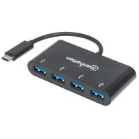 Manhattan Manhattan USB-C Dock/Hub, Ports (x4): USB-A (x4) 162746 USB-hub 4 poorten USB-A USB 3.1 Gen1 5 GBit/s Met USB-C stekker Zwart - thumbnail