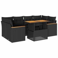6-delige Loungeset met kussens poly rattan acacia zwart - thumbnail