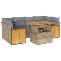 7-delige Loungeset met kussens poly rattan beige - thumbnail