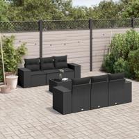 7-delige Loungeset met kussens poly rattan zwart - thumbnail
