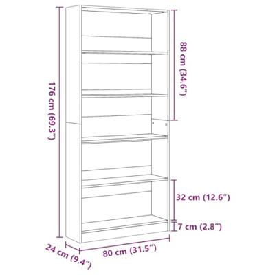 Boekenkast 80x24x176 cm bewerkt hout oud houtkleurig