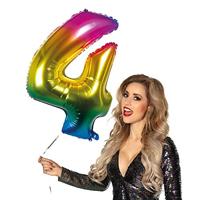 Folieballon Regenboog Cijfer 4 (86cm) - thumbnail