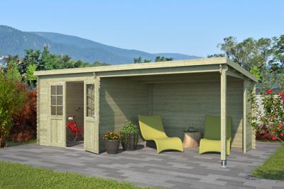 Blokhut met overkapping Sunniva 570x275 Olijfgroen Geimpregneerd Outdoor Life - Outdoor life