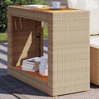 Tuinbijzettafel met houten blad 100x40x75 cm poly rattan beige - thumbnail