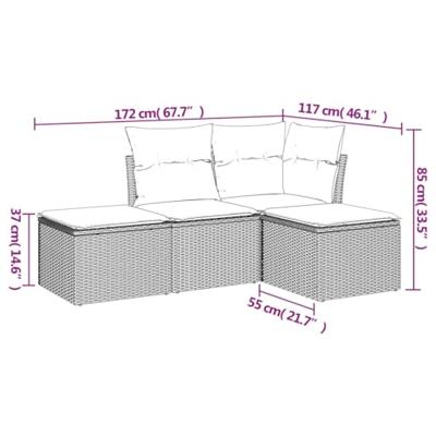 4-delige Loungeset met kussens poly rattan zwart 4-delige Loungeset met kussens poly rattan zwart