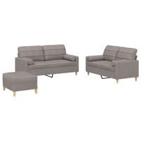 3-delige Loungeset met kussens stof taupe - thumbnail