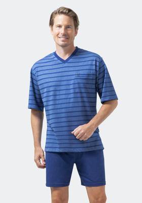 Blauwe heren shortama met strepen Hajo