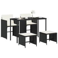 5-delige Tuinset met kussens poly rattan zwart - thumbnail