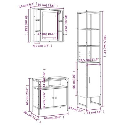 3-delige Badkamerkastenset bewerkt hout zwart