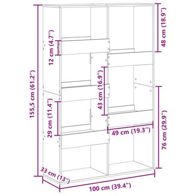 kamerscherm 100x33x155,5 cm bewerkt hout gerookt eikenkleurig