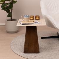 Sohome Vierkante Bijzettafel 'Bailey' Mangohout en Travertin, 45 x 45cm - thumbnail