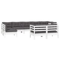 9-delige Loungeset met kussens massief grenenhout wit - thumbnail