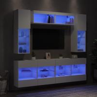 6-delige Tv-wandmeubelset met LED-verlichting wit - thumbnail