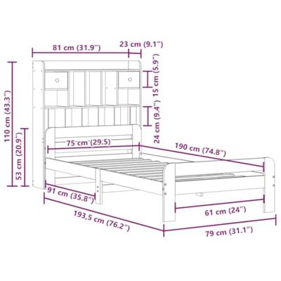Bed met boekenkast zonder matras grenenhout wasbruin 75x190 cm