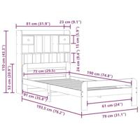 Bed met boekenkast zonder matras grenenhout wasbruin 75x190 cm - thumbnail