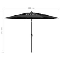 Parasol 3-laags met aluminium paal 3 m antracietkleurig - thumbnail