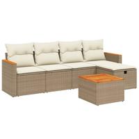 5-delige Loungeset met kussens poly rattan beige - thumbnail