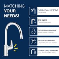 Grohe QuickFix Start Edge draaibare keukenmengkraan met uittrekbare uitloop chroom - thumbnail