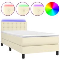 Boxspring met matras en LED kunstleer crèmekleurig 100x200 cm - thumbnail