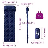VidaXL Kampeermatras met kussen opblaasbaar 1-persoons marineblauw - thumbnail