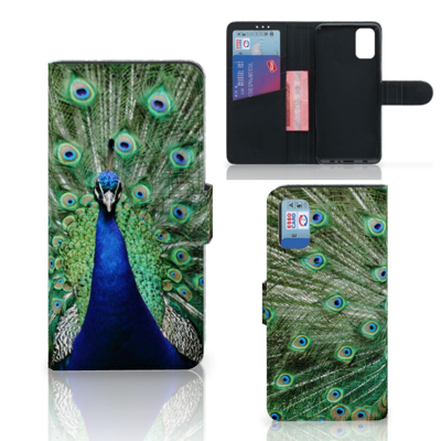 Samsung Galaxy A41 Telefoonhoesje met Pasjes Pauw Samsung Galaxy A41 Telefoonhoesje met Pasjes Pauw