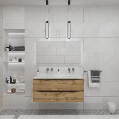 Badkamermeubelset Gliss Design Hera Mat Zwart 120cm 4 Laden Natuur Eiken (Keuze Wastafel)