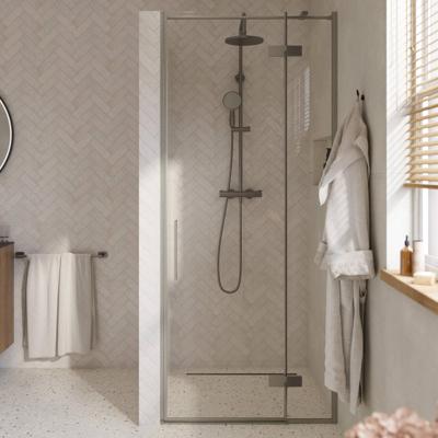 Saqu Grace draaideur met vast paneel rechts incl. antikalk 90x210cm geborsteld grijs