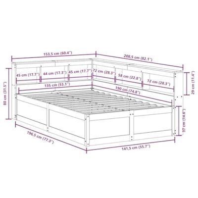 Bed met boekenkast zonder matras massief grenenhout 135x190 cm