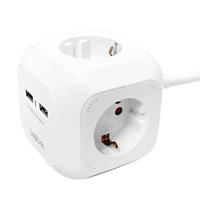 LogiLink LPS227 4+2 (4x veiligheidscontact CEE 7/3, 2x USB) Power Cube multifunctionele stekkerdoos met kinderbeveiliging wit - thumbnail