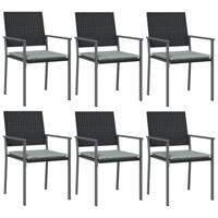 Tuinstoelen 6 st met kussens 54x62,5x89 cm poly rattan zwart - thumbnail