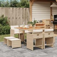 9-delige Tuinset met kussens poly rattan beige - thumbnail
