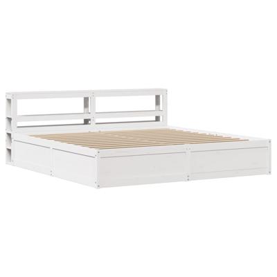 Bedframe met hoofdbord massief grenenhout wit 180x200 cm - thumbnail