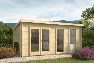 Tuindeco Annabel Blokhut 500x400 cm 40 mm vuren blank- Plat dak- Onbehandeld vurenhout- Tuindeco