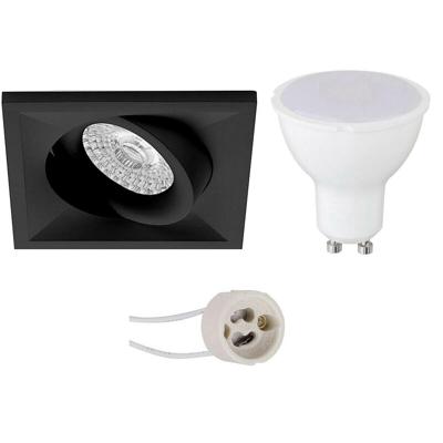 LED Spot Set Mat Zwart - GU10 Inbouw - Natuurlijk Wit 4200K - 6W - Kantelbaar