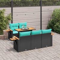 6-delige Loungeset met kussens poly rattan zwart - thumbnail
