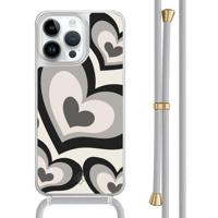 iPhone 13 Pro Max hoesje met grijs koord - Hart swirl zwart - thumbnail