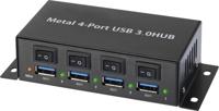 Renkforce RF-3955362 USB 3.2 Gen 1-hub 4 poorten Met metalen behuizing, Individueel schakelbaar, Voor wandmontage Zwart - thumbnail