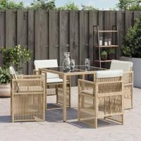 Tuinstoelen 4 st met kussens poly rattan beige - thumbnail