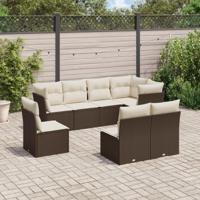 8-delige Loungeset met kussens poly rattan bruin - thumbnail