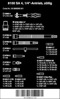 Wera 8100 SA 4 Zyklop 05003535001 Dopsleutelset Inch 1/4 (6.3 mm) 41-delig Wera 8100 SA 4 Zyklop 05003535001 Dopsleutelset Inch 1/4 (6.3 mm) 41-delig