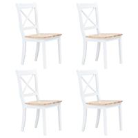 VidaXL Eetkamerstoelen 4 st massief rubberwood naturel en wit - thumbnail