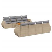 9-delige Loungeset met kussens poly rattan beige - thumbnail