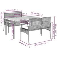 3-delige Tuinset met kussens poly rattan grijs - thumbnail