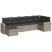 7-delige Loungeset met kussens poly rattan lichtgrijs - thumbnail