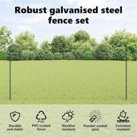 VidaXL Hek met paal groen 1,4 x 10 m staal en pvc - thumbnail